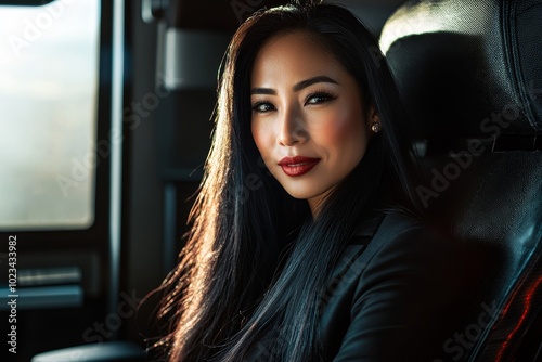 Businesswoman posing with crossed hands looking at camera in office corporate portrait smiling confident businesswoman worker