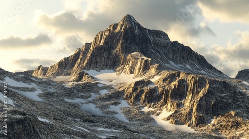 Majestic Snow-Capped Mountain Peak at Sunrise with Clouds and Mist. Stunning Natural Landscape, Generated AI