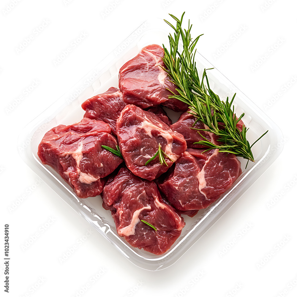 Wrapped Meat, white background, the beauty of the fat lines in delicious beef
