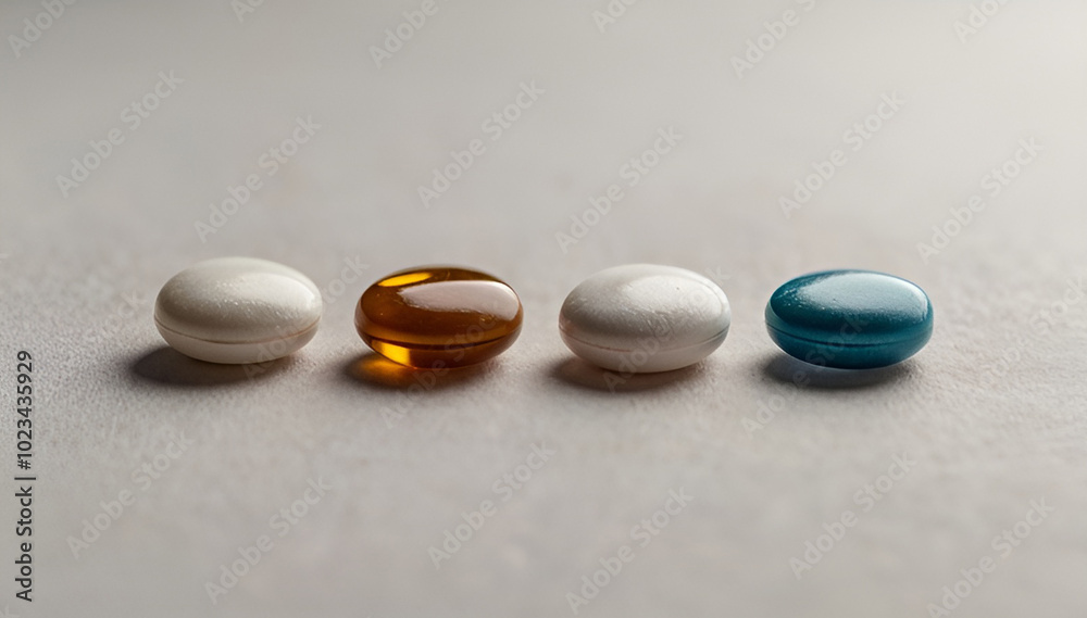 Four Colored Pills on White Background Four Colored Pills on White Background