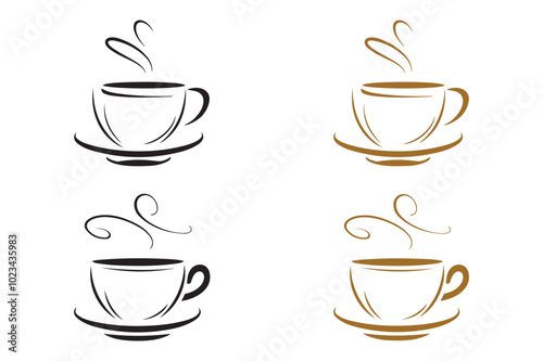 Coffee Cup with steam vector art illustration typically
features stylized and simplified representation of a coffee cup, designed using clean lines and shapes, presented with black and golden color.