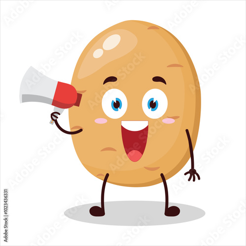 cute happy expression of potato cartoon carry megaphone cartoon character