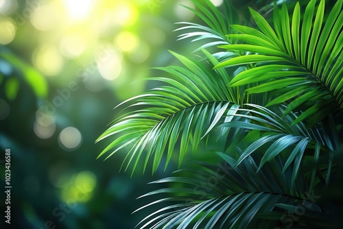 lush green palm leaves gently swaying in a soft breeze set against a blurred background evoking a sense of tranquility and the beauty of nature perfect for a palm sunday concept