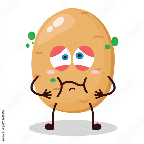 cute sick expression of potato cartoon character