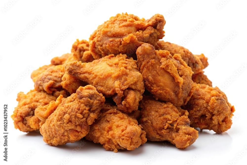 Heap of fried spicy chicken isolated on white background Heap of fried spicy chicken isolated on white background