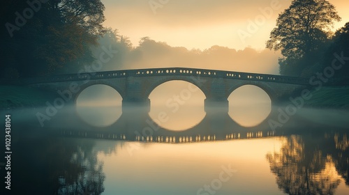 Chapel Bridge Glowing in the Early Morning Mist during Spring photo