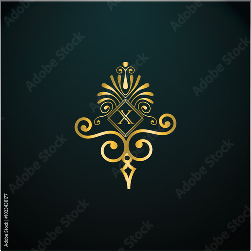 Web creative initial x latter logo design with modern business vector template, luxury x latter  logo , creative isolate  x monogram latter logo , crow logo , royal logo with golden color  photo