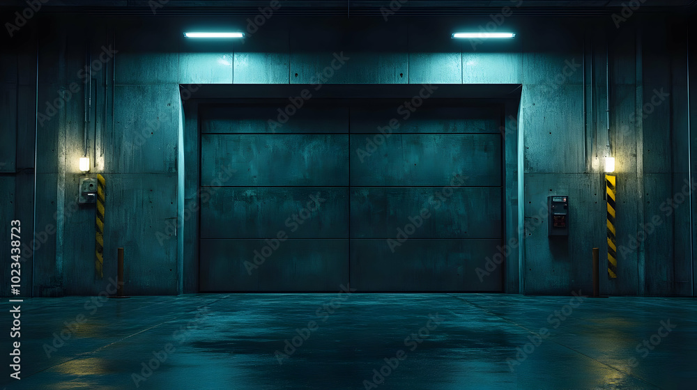 Concrete Garage Door with Lights - 3D Illustration Concrete Garage Door with Lights - 3D Illustration