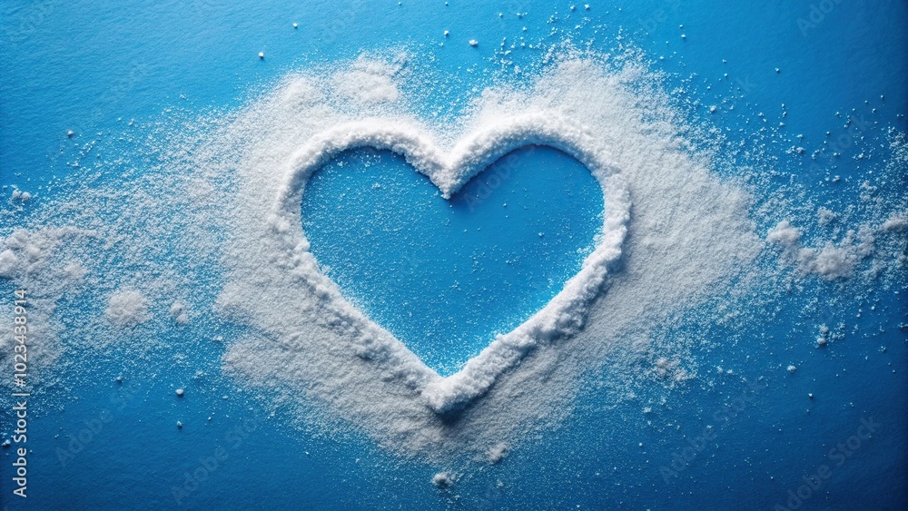 Heart shape drawn with white powder on blue background minimalist Heart shape drawn with white powder on blue background minimalist