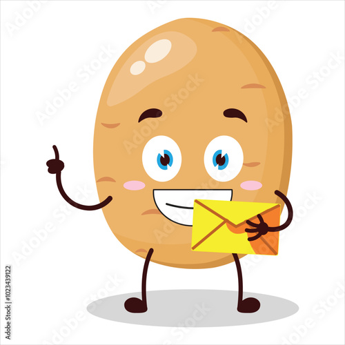 cute happy expression of potato cartoon bring envelope letter cartoon character