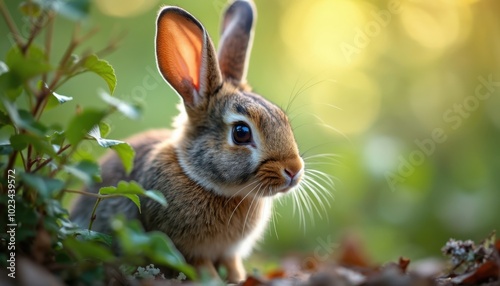 Adorable Bunny Playing Hide-and-Seek in a Lush Garden: Perfect Nature Stock Photo for Wildlife Enthusiasts