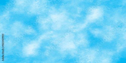 Vector blue watercolor art background with white clouds and blue sky. Light sky blue shades watercolor background. Sky Nature Landscape Background. sky background with white fluffy clouds. panorama.