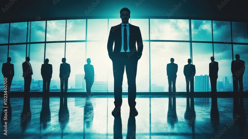 Silhouette of Businessmen Looking Out of Window Silhouette of Businessmen Looking Out of Window