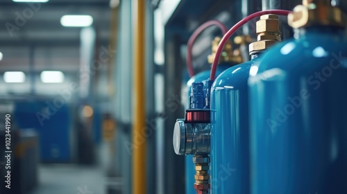 Blue Gas Cylinders in an Industrial Facility