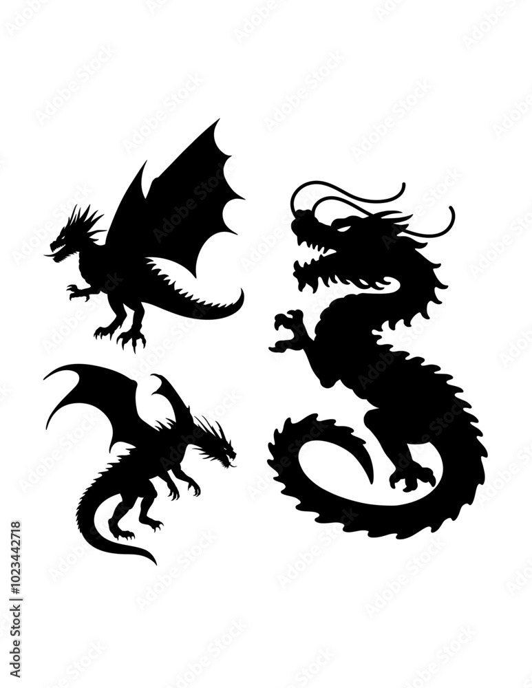 Naklejka premium Dragon monster animal pose silhouette