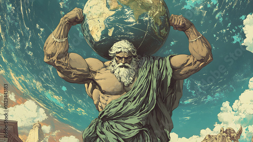 Greek god and titan illustration, Atlas, a titan was punished to carry the world and the celestial heavens for eternity after the Titanomachy photo