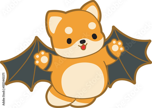 Cute puppy kawaii dog lovely animal halloween vector. Fluffy Shiba Inu pet stickers. Happy doggy activities illustrations.