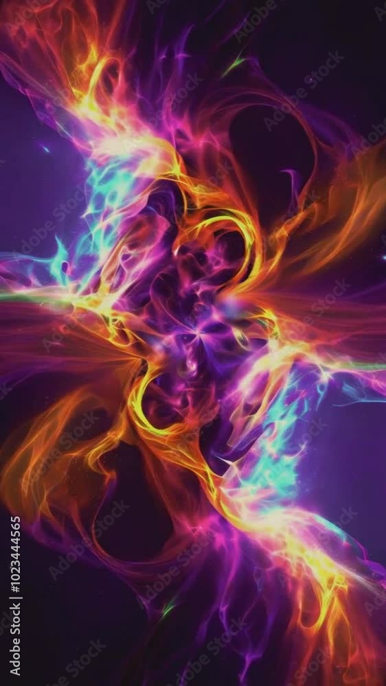 A fractal pattern mimics a nebula explosion in space, tendrils of colorful gas and cosmic dust expanding outward. otherworldly and mysterious feel, 4k High-Quality vertical background Animation Video A fractal pattern mimics a nebula explosion in space, tendrils of colorful gas and cosmic dust expanding outward. otherworldly and mysterious feel, 4k High-Quality vertical background Animation Video