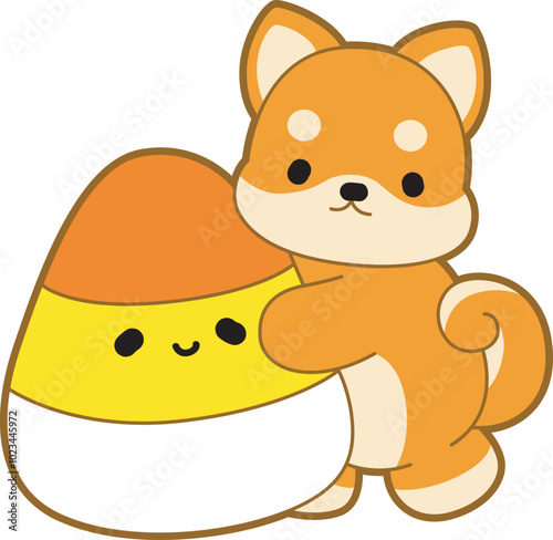 Cute puppy kawaii dog lovely animal halloween vector. Fluffy Shiba Inu pet stickers. Happy doggy activities illustrations.