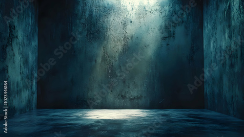 Dark Blue Concrete Room with Spotlights - Abstract Background