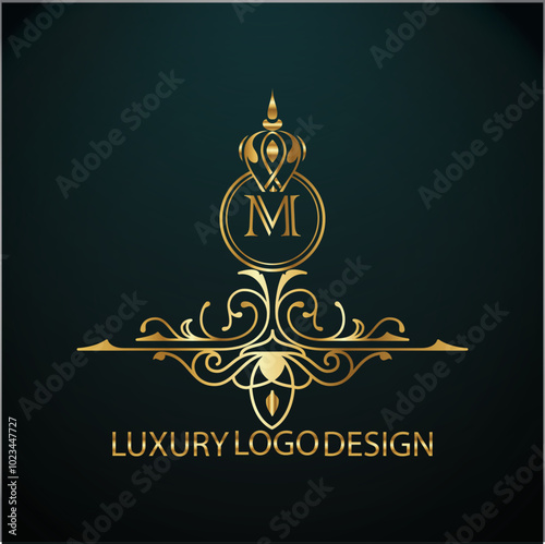 Web creative initial m latter logo design with modern business vector template, luxury m latter  logo , creative isolate  m monogram latter logo , crow logo , royal logo with golden color 