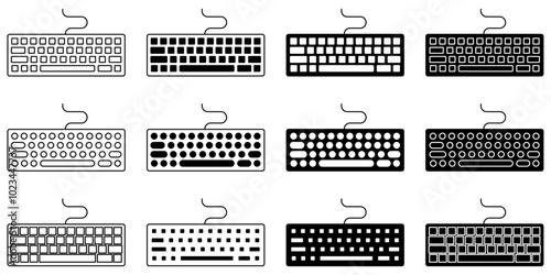 Set of keyboard silhouettes. Vector set black and white with keyboards.
