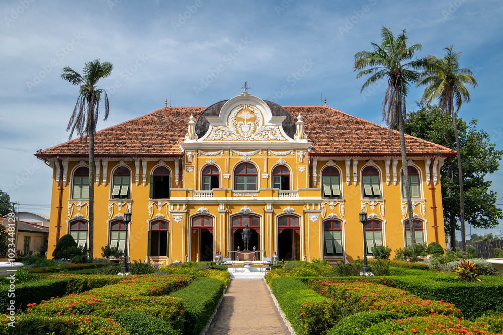 Chaophraya Abhaibhubejhr Museum in Chaophraya Abhaibhubejhr hospital, Prachinburi province, Thailand.  Text thai language Chaophraya Abhaibhubejhr Museum.
