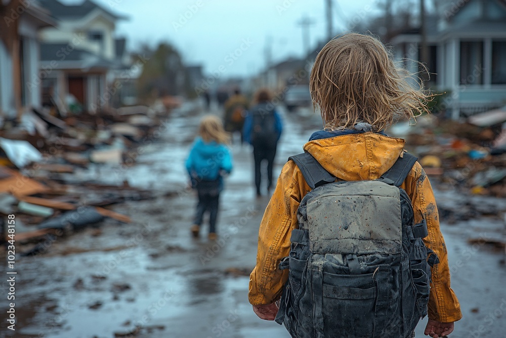 Children Walking Through a Devastated Landscape Children Walking Through a Devastated Landscape