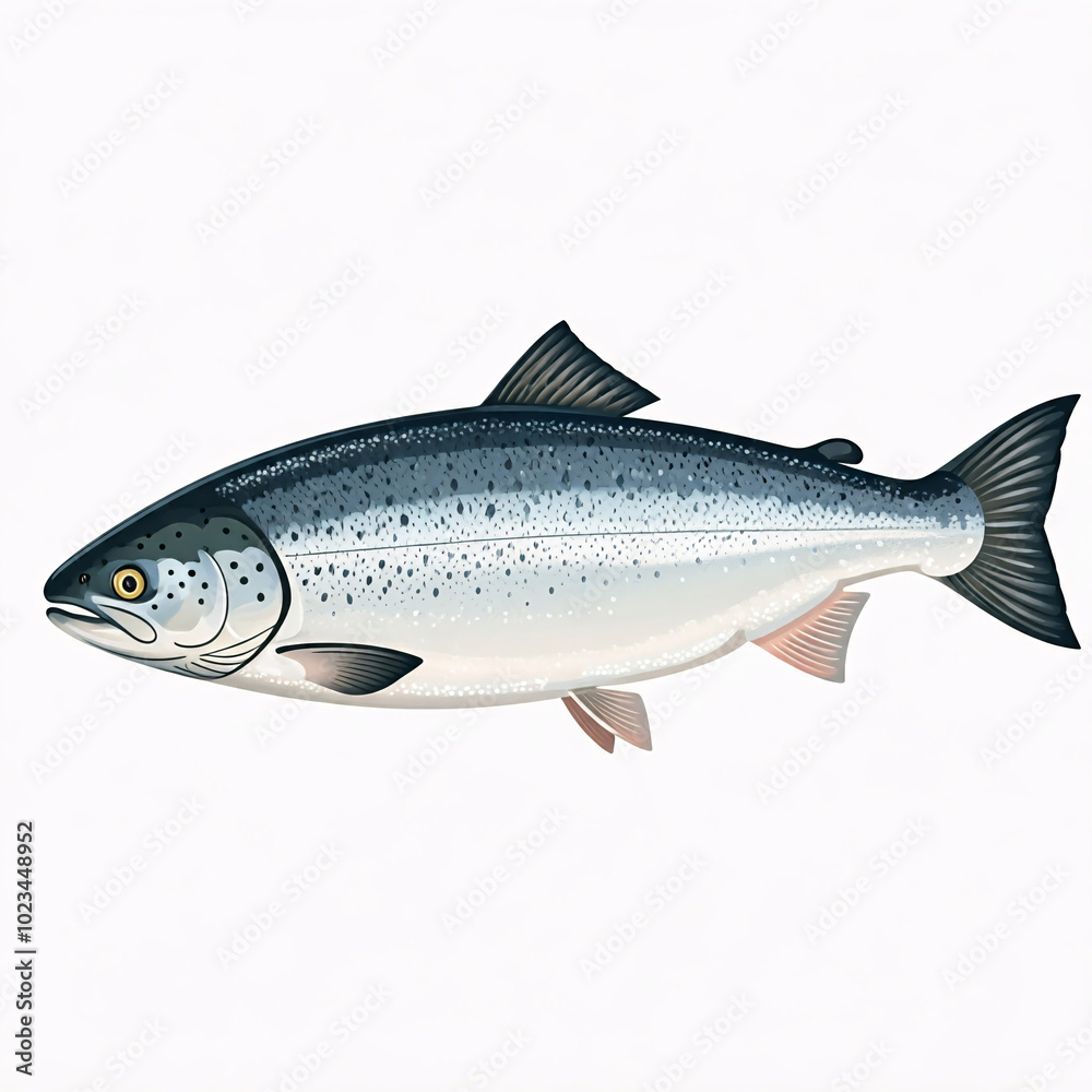 Obraz premium realistic illustration of a gray and silver salmon fish with black and pink fins