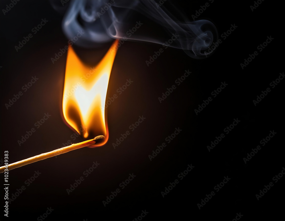 A close-up shot of a burning match with a vivid flame and smoke, set in a dim, atmospheric environment. A close-up shot of a burning match with a vivid flame and smoke, set in a dim, atmospheric environment.