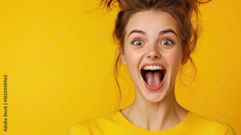 Surprised Young Woman with Big Smile