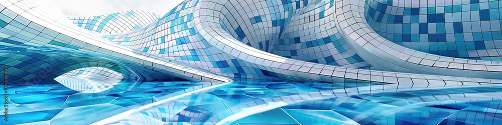 Obraz premium An abstract rendering of a Turkish bathhouse's intricate mosaic tiles, dancing with shades of blue and white.
