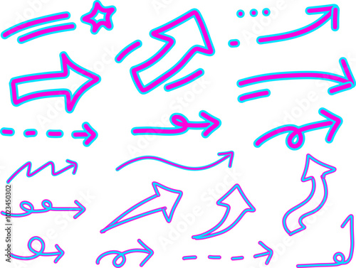 hand drawn arrows-Doodle texture pen and brush lines and arrows icon vector hand drawn simple cute set