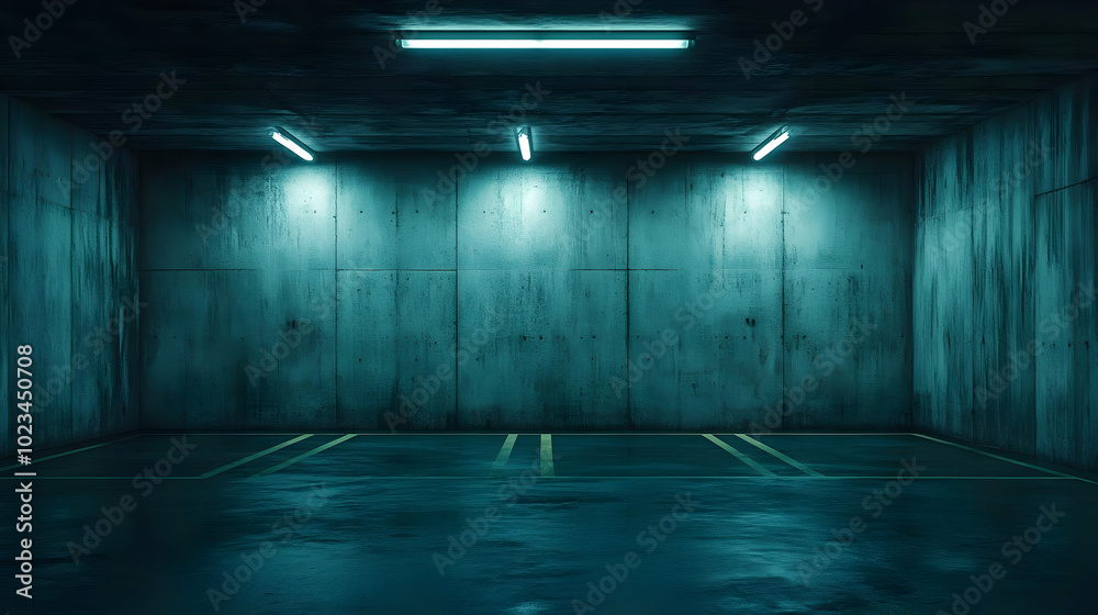 Empty Parking Garage with Fluorescent Lights 3D Illustration Empty Parking Garage with Fluorescent Lights 3D Illustration