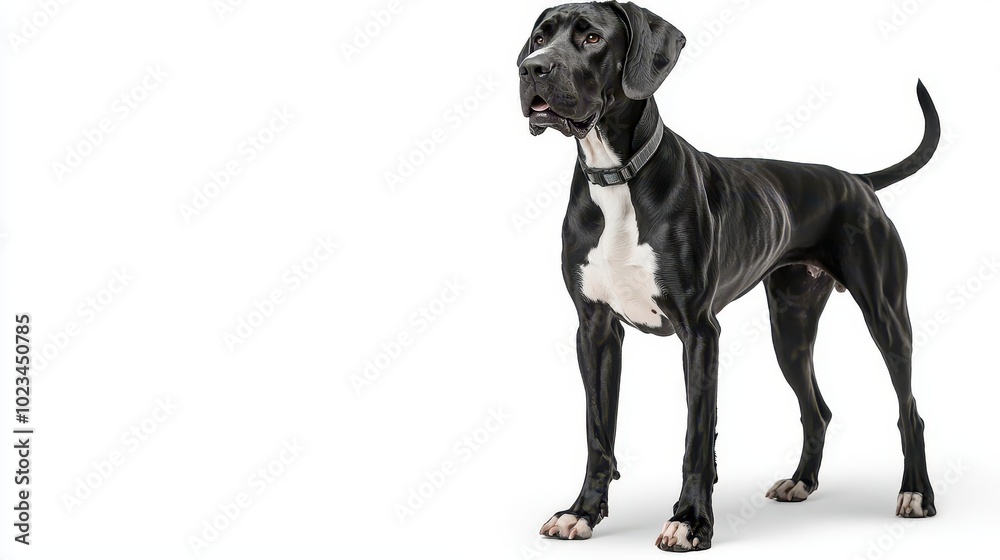 A Great Dane standing tall, photorealistic illustration, dramatic shadows, isolated on white background