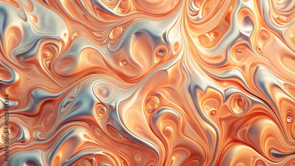 High angle abstract liquid stains with chrome highlights in Peach Fuzz colors High angle abstract liquid stains with chrome highlights in Peach Fuzz colors