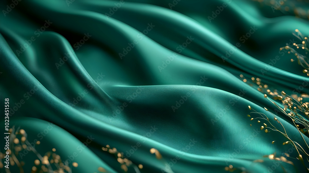 Obraz premium Abstract Green Fabric Background with Golden Details