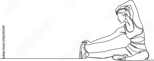 continuous single line drawing of fit woman stretching her legs, line art vector illustration