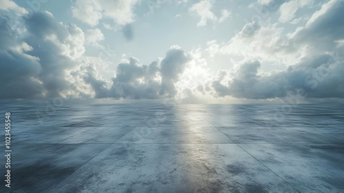 Cloudy Sky Over a Wet Pavement 3D Background