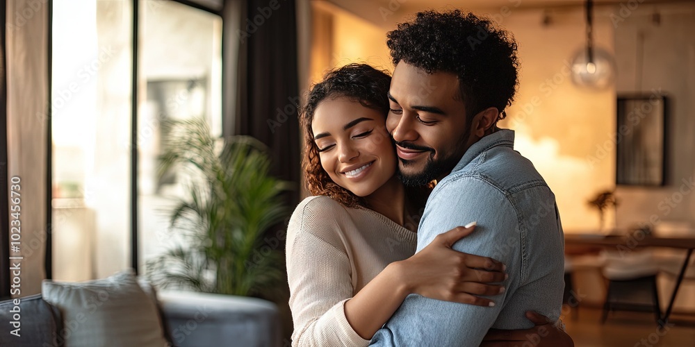 Obraz premium couple embracing in living room,