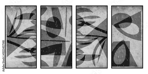 Set of 4 Abstract illustration in vintage style. For use in graphics, for wall decor.