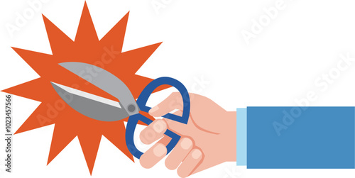 ハサミでカットする手