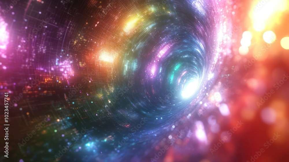 Fototapeta premium A vibrant, swirling cosmic tunnel filled with colorful lights and patterns.