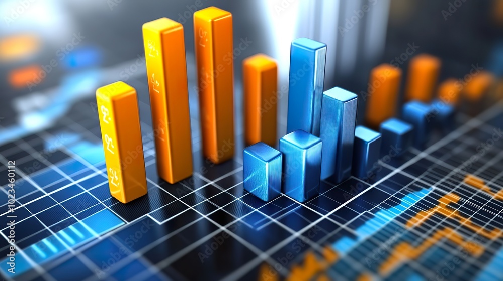 Business analysis and goal setting with 3D graphics and financial charts Business analysis and goal setting with 3D graphics and financial charts