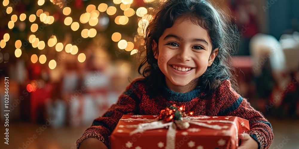 happy kid opening christmas present happy kid opening christmas present