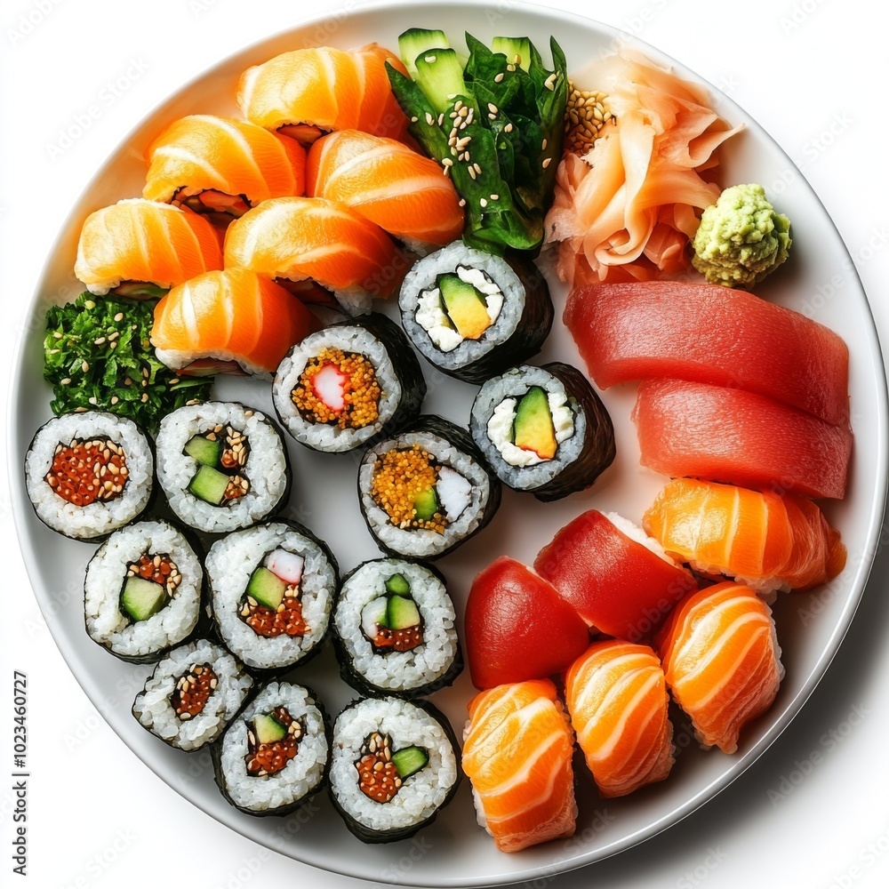 Assortment of Sushi Rolls on a White Plate Assortment of Sushi Rolls on a White Plate