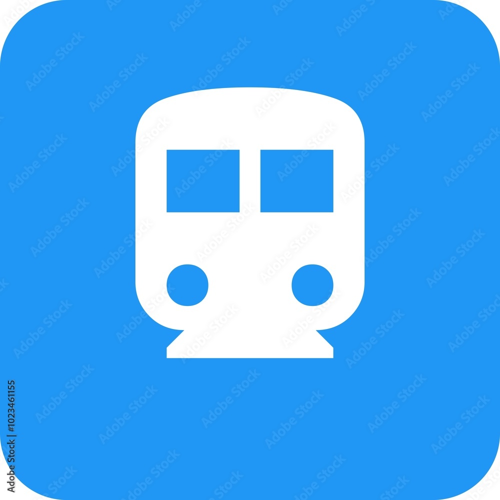 Train vector icon designed on blue square. Train vector icon designed on blue square.