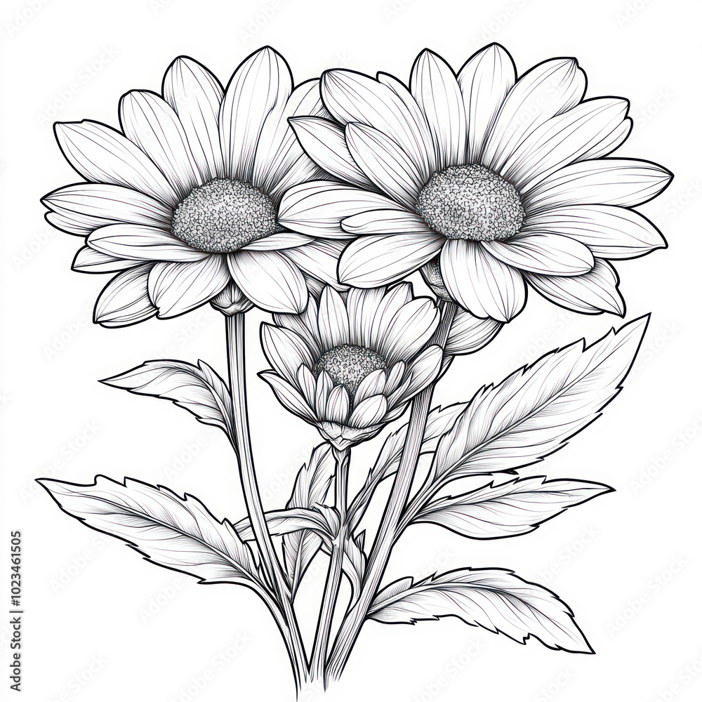 A Gaillardia, line pattern, black and white artwork style. Coloring book, zoom out, isolated on solid white background A Gaillardia, line pattern, black and white artwork style. Coloring book, zoom out, isolated on solid white background