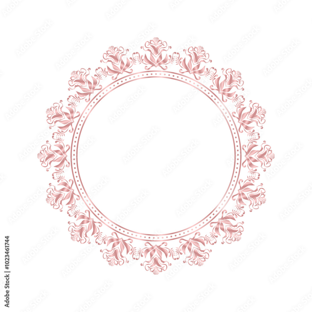 Classic Damask Round Wreath rose gold circular round ornament flower Abstract pattern, Victorian traditional style, illustration Vintage Design, Floral frames, Mandala, Antique, Moroccan frame Classic Damask Round Wreath rose gold circular round ornament flower Abstract pattern, Victorian traditional style, illustration Vintage Design, Floral frames, Mandala, Antique, Moroccan frame