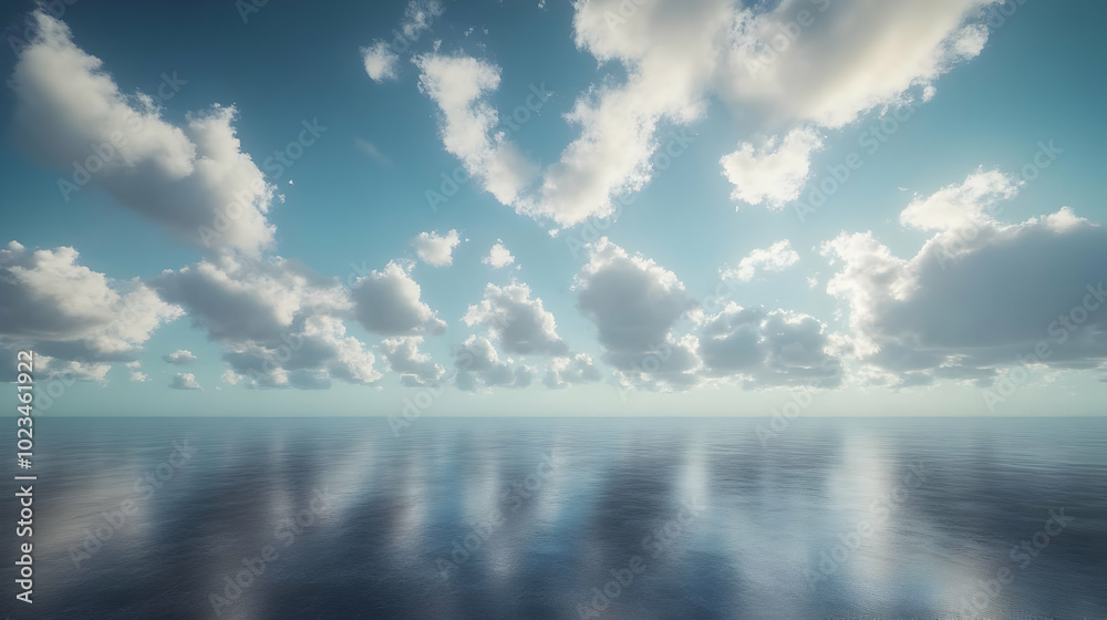 Obraz premium Clouds Reflecting on Calm Ocean Surface - 3D Illustration